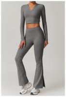 Conjunto deportivo de ocio para mujer, pantalones de pierna ancha de cintura alta, Top adelgazante de manga larga para Fitness, Otoño e Invierno - details 14