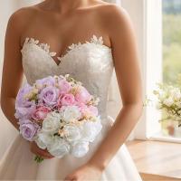 Ramo de rosas artificiales de 8 cabezas, flores de rosas de seda elegantes de tacto Real, plantas falsas de lujo hechas a mano, decoración de boda - details 10