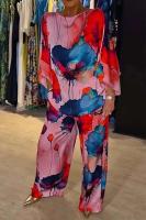 Conjunto de Satén con Estampado de Gradiente Alta Cintura, Pantalones Sueltos, Camisas de Manga Larga Moda Callejera de Otoño 2024 para Mujeres - details 8