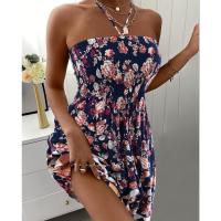 Vestido De Encaje Con Estampado Floral Para Mujer Cuello Haltera Estilo Vacacional Ajustable Talla Para Primavera Y Verano Ropa De Mujer - details 4