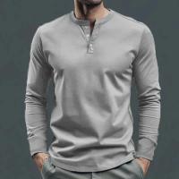Día del padre Ropa transfronteriza de primavera y otoño Camiseta para hombres europeos y americanos Camisa básica Henry de manga larga para hombres - details 32
