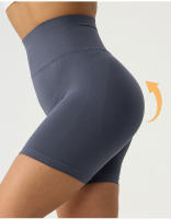 Pantalones cortos de yoga para levantamiento de glúteos para mujer, cintura alta, control de barriga, fruncidos - details 0