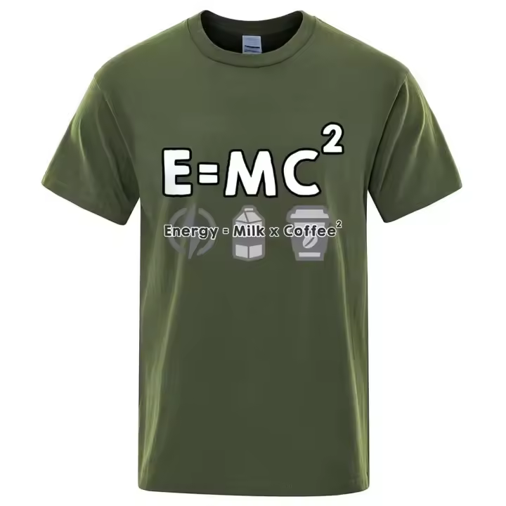 Energy=Milk * Coffee - Camiseta de algodón con cuello redondo Retro de verano de alta calidad estampada para hombre, camiseta Haruku grande - 1