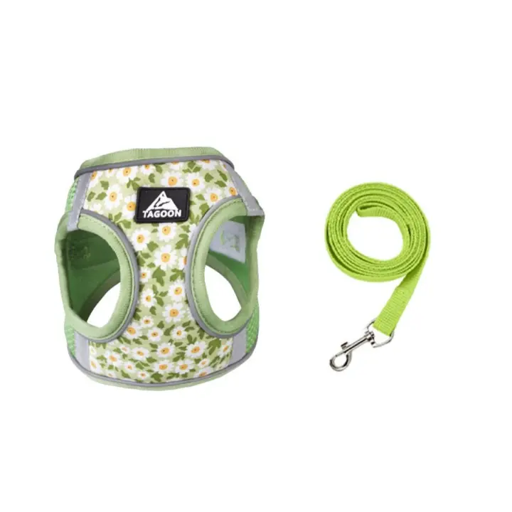 Arnés reflectante para mascotas, conjunto de correa para perro Meash, Floral, sin tirones, Bulldog francés, Chihuahua, Pug - 1