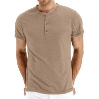 Camiseta de algodón de calidad de marca, cuello Henry, diseño de moda, ajuste slim, camisetas sólidas para hombre, camisetas de manga corta para hombre - details 3
