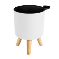 Sistema de drenaje de autorriego para plantas con patas de madera, maceta redonda de pie para pies, hierbas, bonsái para guardería, Moderno - details 10