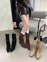 Maillard Botas vaqueras occidentales Botas cortas con flecos retro Botas medianas de tacón puntiagudo Botas ajustadas de otoño e invierno para mujer - details 18