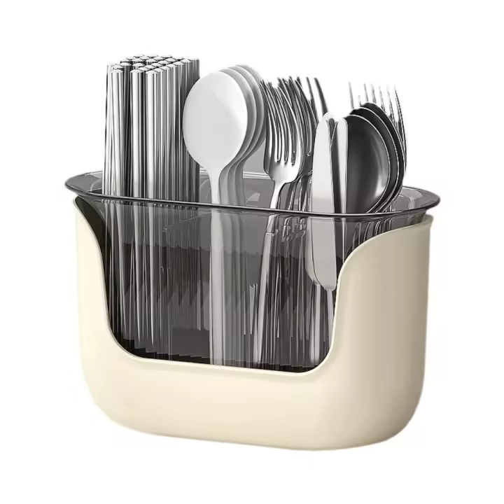 Escurridor de cubiertos de 3 rejillas antideslizante con orificio de drenaje, organizador de palillos, tenedor, cuchara, Color sólido, estante de secado de utensilios duradero para el hogar - 1