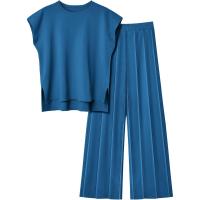 2025 Conjunto informal de punto para mujer: suéter de punto sin mangas + conjunto de dos piezas con pantalones de pierna ancha - details 27