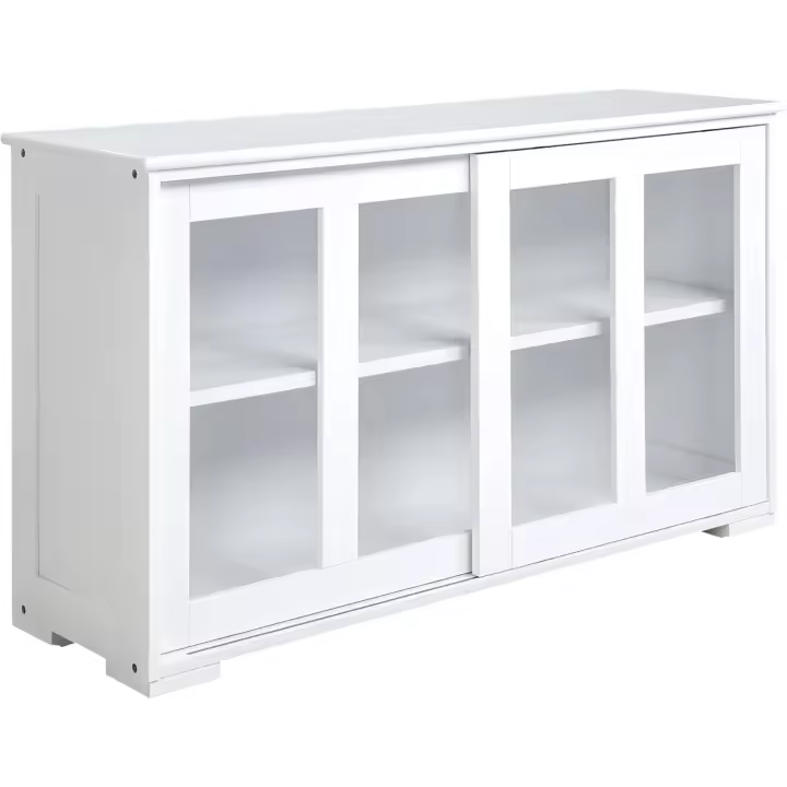 Aparador de Cocina Moderno Aparador Apilable Mueble Auxiliar de Cocina con 2 Puertas Corredizas de Vidrio y Estante Ajustable para Salón Comedor 107x33x62,5 cm Blanco - 1