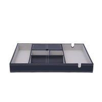 Caja de Almacenamiento de Cuero PU Negro con 6 Rejillas para Llaves y Cambios Caja de Exhibición de Joyería para Escritorio Recipiente de Almacenamiento Rectangular Removible y Plegable - details 6