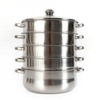 Vaporera de acero inoxidable de 5 niveles, olla de vapor para cocina de carne y verduras, con tapa de vidrio - details 3