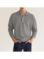 Botones de cuello en V de manga larga de otoño, polo superior casual para hombre. - details 9