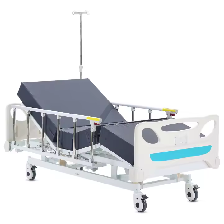SucceBuy Cama de hospital eléctrica premium de 3 funciones, cama de UCI con colchón, poste IV, controlador portátil, capacidad de 440 libras, ruedas con bloqueo - 1