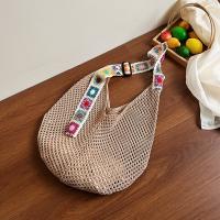 Bolso de mano de ganchillo de gran capacidad para mujer, bolsa tejida hueca ligera de estilo étnico, con correa bordada, tejido de algodón - details 27