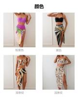 Conjunto de Bikini de tres piezas para mujer, traje de baño con estampado de falda larga y bolsa dura, novedad de 2024 - details 0
