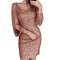 Elegante Vestido Mini de Fiesta para Mujeres 2024 Brillante con Lentejuelas y Borlas Cuello en V - details 5
