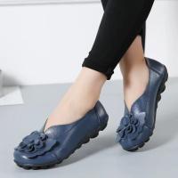 Las mujeres de cuero suave mocasines planos uno estribo flor mamá trabajo caminar zapatos de conducción - details 5