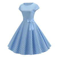 Women summer vintage 1950s 60s big swing party polka dot dress - details 45