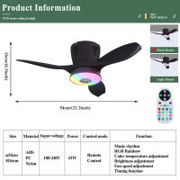 [1 año de garantía] TOMAX Nuevo ventilador inversor Luz Regulación de velocidad de tres velocidades Sala de estar y comedor simple y moderna Luz de ventilador de techo integrada Diseño silencioso Rgb Colorido Color que cambia Control remoto Modelo Ventas - details 12