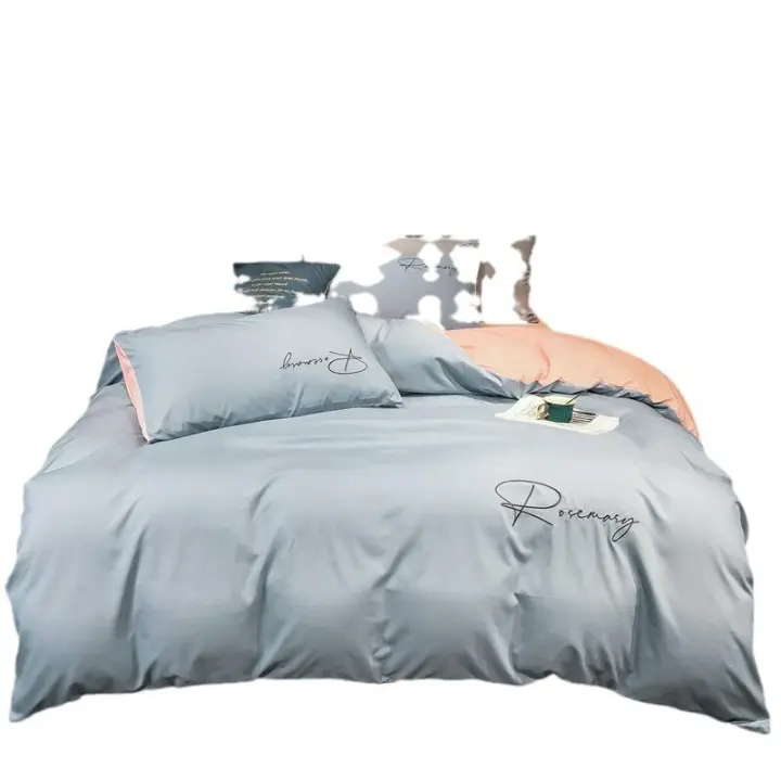 Juego de cuatro piezas de sábanas de color sólido, juego de tres piezas, funda de edredón de boda roja simple, juego de cama de 4 piezas - 1