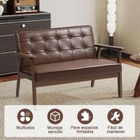 Sofá de Tres Plazas Tapizado en PU Resalto de Madera Carga de 250kg Ideal para Sala de Estar Dormitorio - details 5