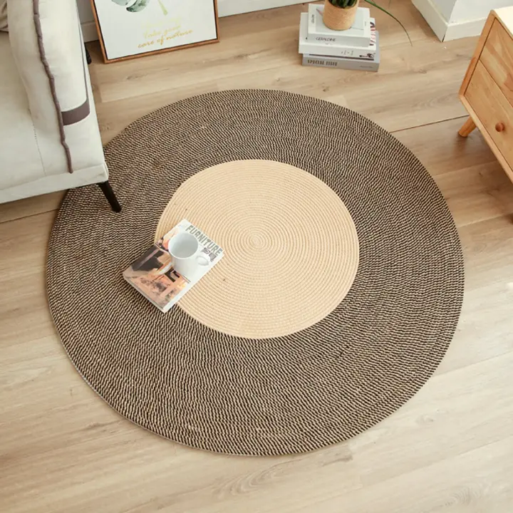 Alfombra tejida a mano suave de cuerda de algodón, alfombra tejida con borlas, alfombra redonda antideslizante, alfombra de suelo de estilo Natural, decoración del hogar - 1