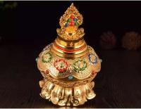 Productos étnicos tibetanos, chapados en oro y pintados con ocho flores de loto auspiciosas, tesoro de Mani, Dios de la riqueza, aleación - details 7