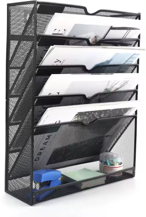 13 Compartimentos Metal A4 Soporte Documentos Pared Oficina Archivador de Pared Organizador Revistas Correo Pared Almacenamiento Archivos Revistero,Blanco - 1