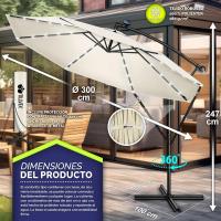 Parasol Excentrico de Sombrilla con 32 Luces LED Solar Giratorio 360º, Protección UV - details 4