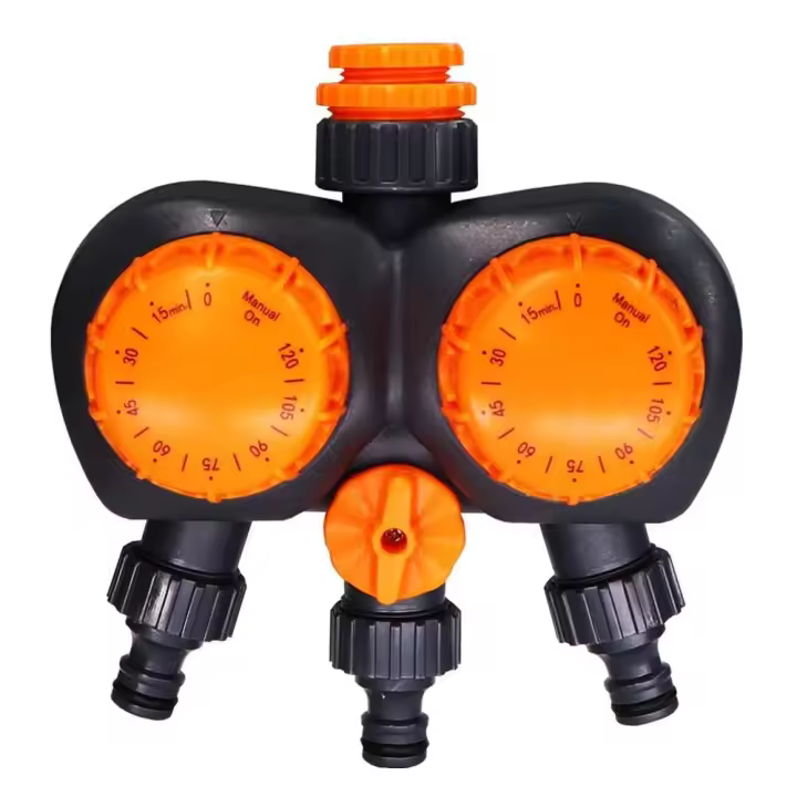 Temporizador mecánico de tres vías para jardín de control Dual, controlador automático de manguera para exteriores, herramienta de riego por goteo - 1