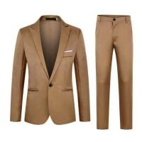 Conjunto de Traje de Negocios para Hombres de Talla Delgada 2Pcs con Blazer de Manga Larga y Traje Largo Color Sólido Estilo Primavera Otoño - details 9
