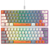 Teclado para juegos con cable USB, periférico portátil con retroiluminación RGB, color gris y Beige, para ordenadores portátiles con Windows y ordenador, 63 teclas - details 0