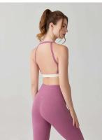 Conjunto de yoga con contraste de color para mujer, sujetador que absorbe los golpes de alto impacto con almohadillas fijas y mallas que levantan la cadera, ropa deportiva Fierss, gimnasio - details 12