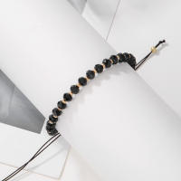 Moda Boho joyería ajustable pulsera con correa trenzada pulsera con cuentas de piedra de cristal negro para mujer accesorio joyería - details 5