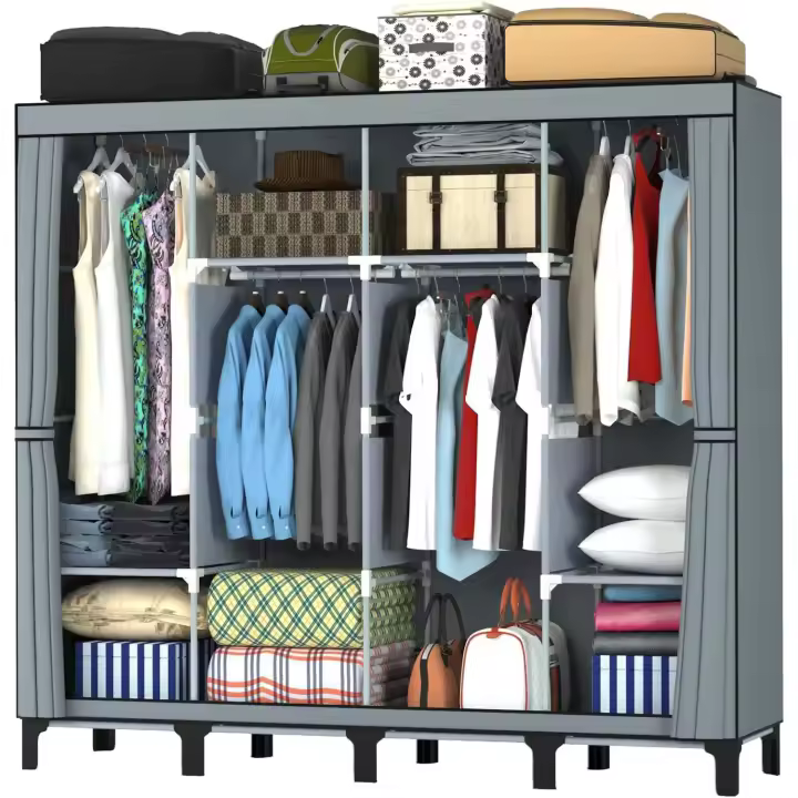 LOEFME Armario de Tela 170 x 175 x 45 cm para Dormitorio Con 2 Rieles Colgantes - 1