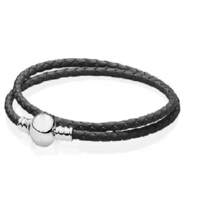 590745 CBK-D1-Pulsera de cuero trenzado negro doble con cierre de plata de ley - 1