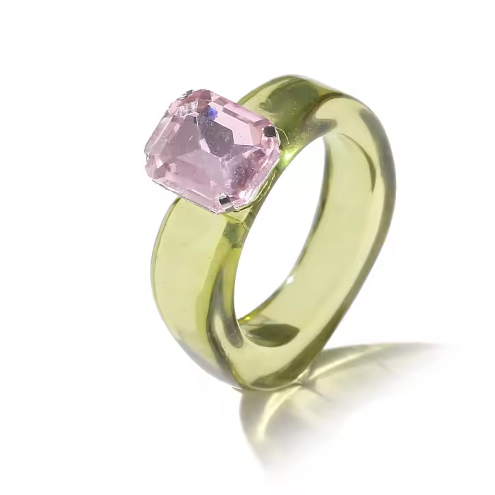 Anillos de resina coloridos de moda 2024 para mujer, anillos acrílicos simples vintage con diamantes de imitación, anillos geométricos de plástico estilo hip hop, joyería. - 1