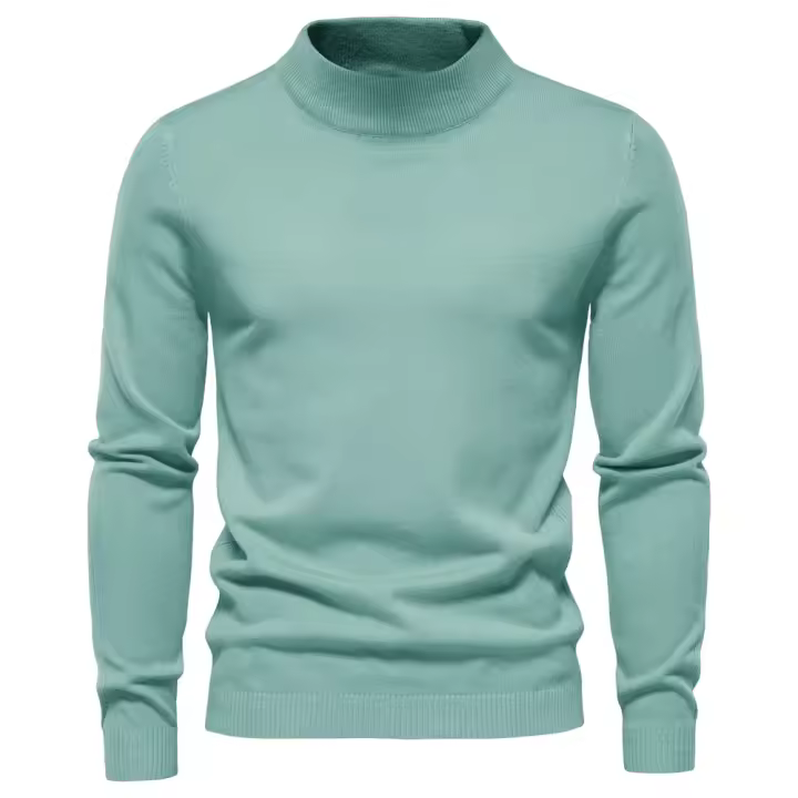 Suéter grueso de invierno de cuello alto para hombre, suéter informal de cuello alto de color sólido, cálido y ajustado, jersey de cuello alto para hombre - 1