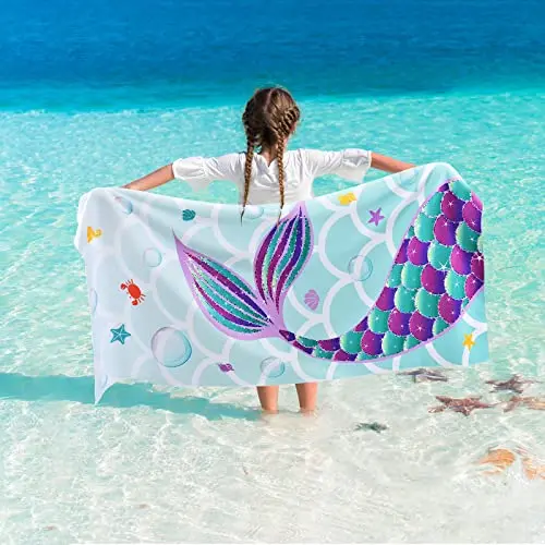 Toalla de playa sirena 70 x 150 cm Diseño absorbente de secado rápido con estampado animal - 1