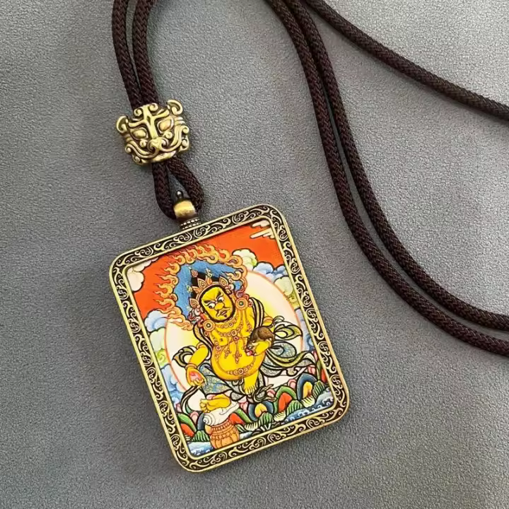 Colgante Thangka no pintado a mano de Dios de la riqueza de cinco vías, punto escénico, mercado nocturno, accesorio para atraer riqueza, recuerdo - 1