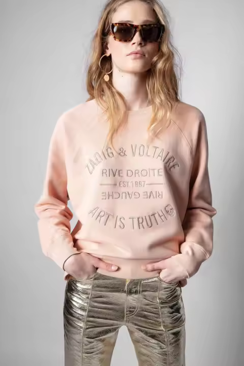 Sudadera con capucha bordada de algodón rosa para mujer, jersey clásico de nicho francés Zv, 24 principios de otoño, nuevo. - 1