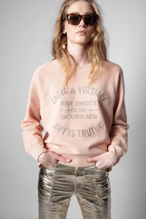 Sudadera con capucha bordada de algodón rosa para mujer, jersey clásico de nicho francés Zv, 24 principios de otoño, nuevo. - 1