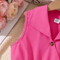 Vestido de Princesa para Niña en Verano Cinturón Encaje sin Mangas en Rosa - details 20