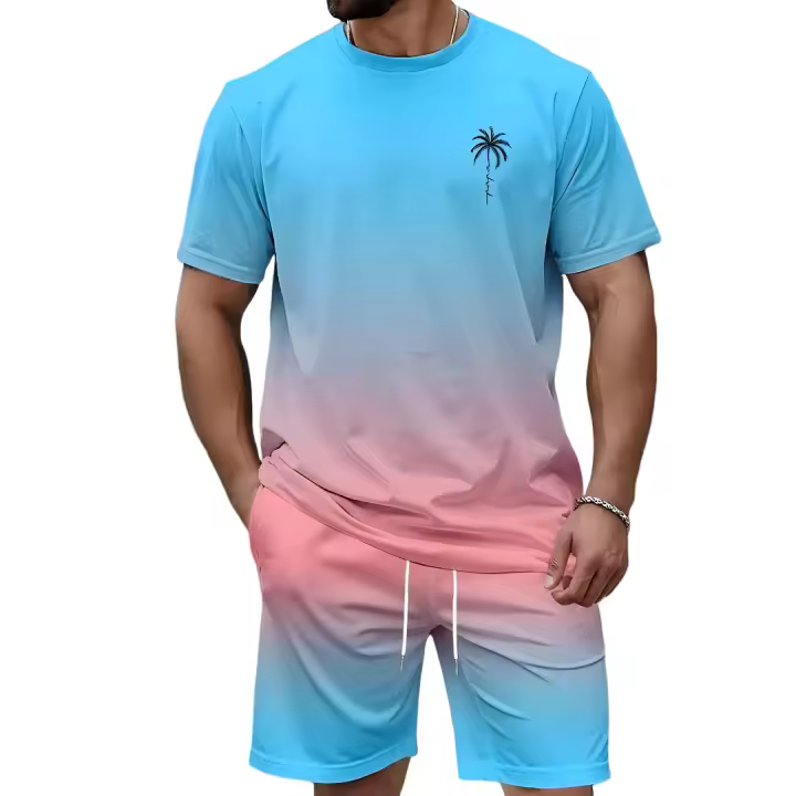 Conjunto Casual de Moda para Hombres Camiseta de Cuello Redondo y Pantalones Cortos - 1