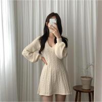 Falda corta de punto para mujer, ropa elegante de manga larga con cuello puntiagudo, usada, negra, invierno - details 12