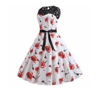 Lace patchwork summer women a line elegant vintage party dress with belt - details 46