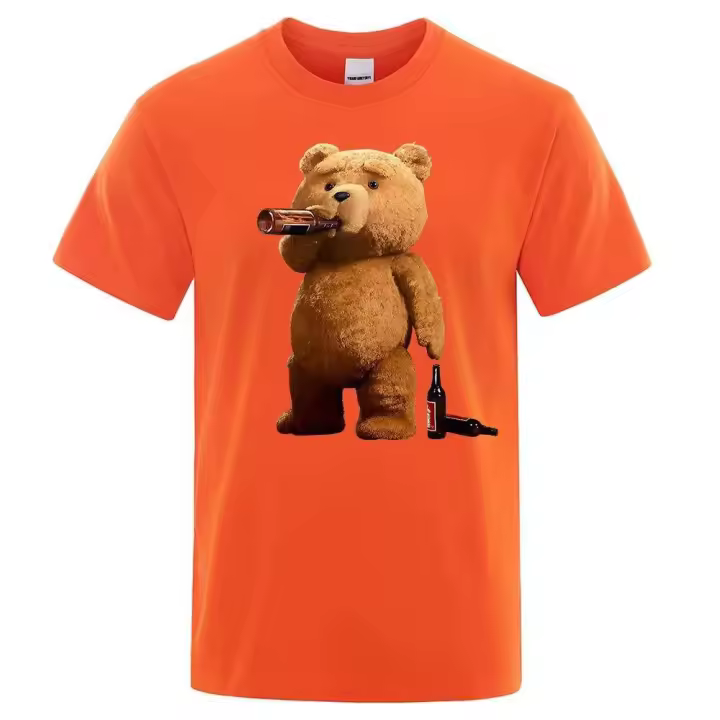 Camiseta holgada de algodón para hombre, camisa con estampado de oso Ted, marca Big Beer and Beverage, verano 2023 - 1