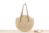 Bolso de paja tejido de un hombro redondo Simple para mujer, moda de playa, nuevo - details 2