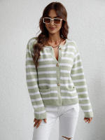 Cárdigan de punto a rayas para mujer, chaqueta Vintage con bolsillos, color rosa, otoño e invierno, 2023 - details 20